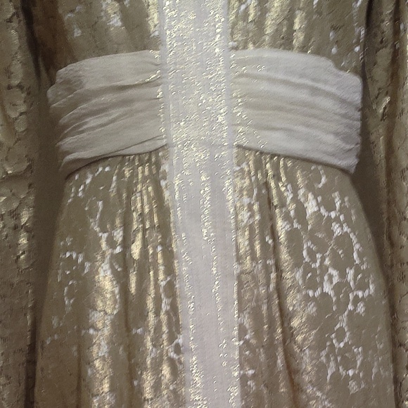 NWOT Laundry Gold Lame Lace Cream Lining Zip Closure Cotton/Nylon Midi Dress Sz8 - Picture 10 of 11